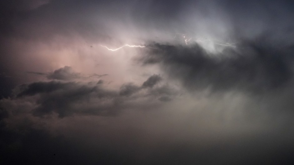 A lightning bolt illuminates the sky. Rami Alsayed/NurPhoto via AFP