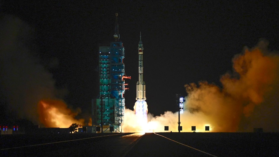 A long March-2F carrier rocket carrying the Shenzhou-19 spacecraft and crew of three astronauts lifts off from the Jiuquan Satellite Launch Center. AFP/Adek Berry