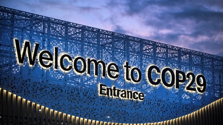 A view of the building of COP 29 Summit in Baku. AFP/Alexander Nemenov