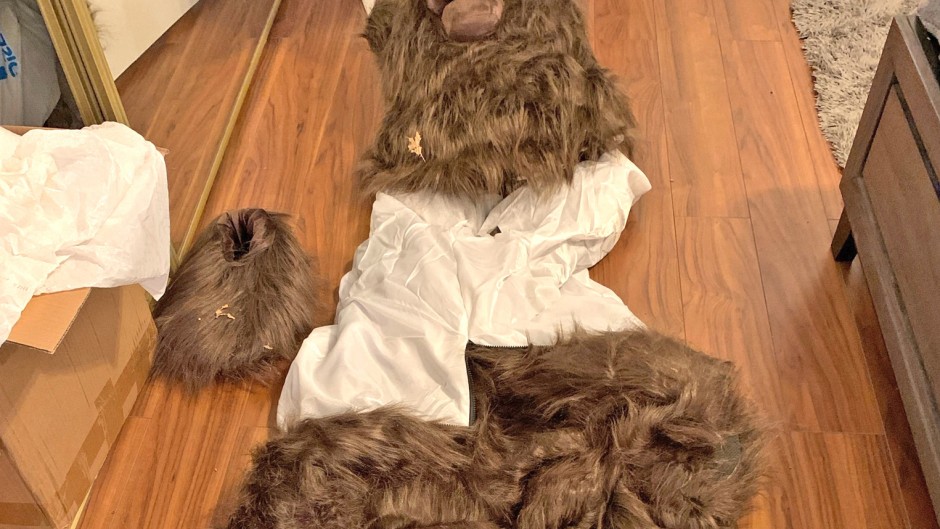 A bear costume found in the home of a suspect in an insurance fraud case.  AFP/California Department of Insurance