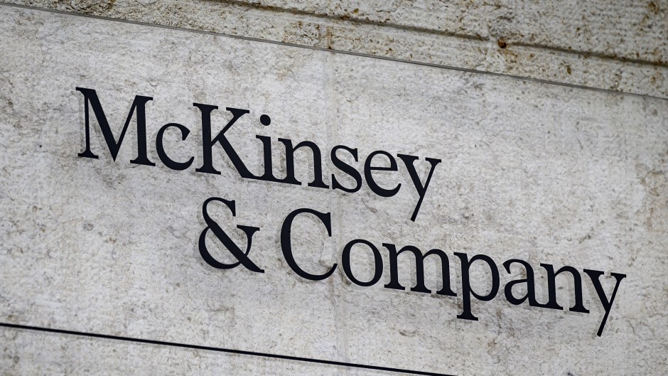 A sign of US-based McKinsey & Company management consulting firm. AFP/Fabrice Coffrini