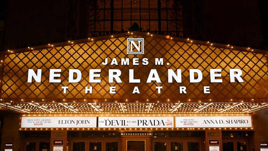 File: A view of the James M. Nederlander Theatre during the evening performance of "The Devil Wears Prada, The Musical". Daniel Boczarski/Getty Images via AFP