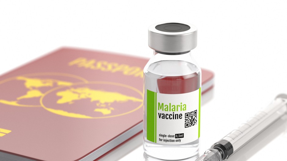 Malaria vaccine for travel, illustration.