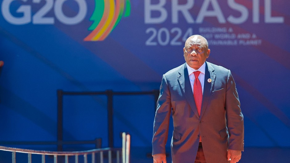 File: President Cyril Ramaphosa arriving at the Modern Art Museum (MAM) to attend the first session of the G20 Leaders' Meeting in Rio de Janeiro. AFP/G20 Press Office