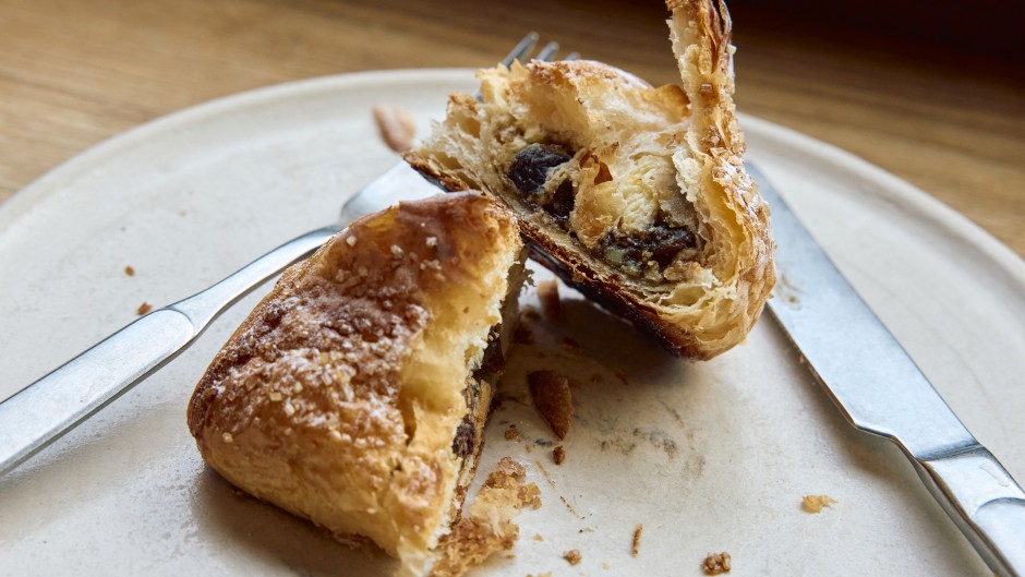 A croissant dough mince pie is pictured at Pophams bakery in London. AFP/Benjamin Cremel
