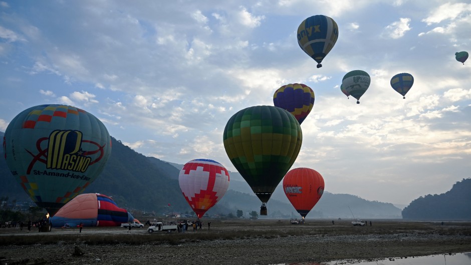 Hot air balloons rise in sky during the international festival at Pokhara in Nepal. AFP/Prakash Mathema