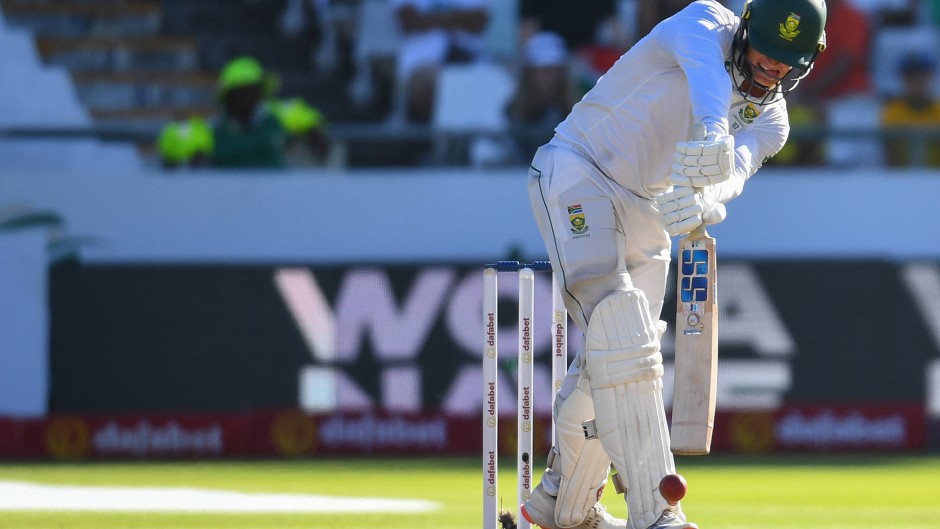 South Africa's Ryan Rickelton plays a shot. AFP/Rodger Bosch