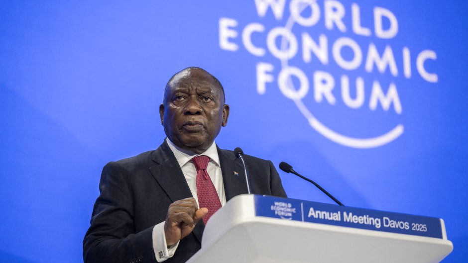 President Cyril Ramaphosa gives an address during the World Economic Forum (WEF) annual meeting in Davos. AFP/Fabrice Coffrini