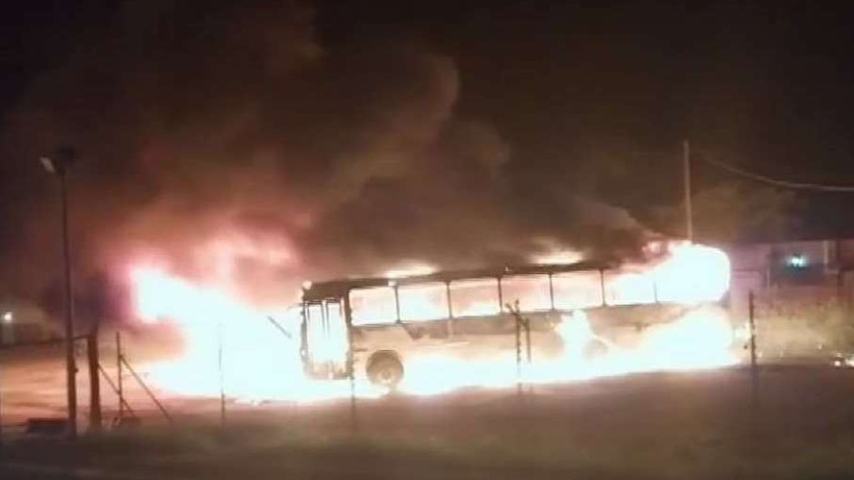 One of the buses that was set alight. Supplied