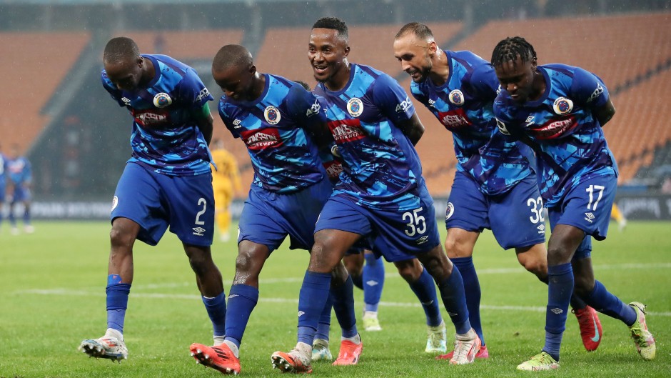 The SuperSport United team celebrates a goal. BackpagePix/Muzi Ntombela