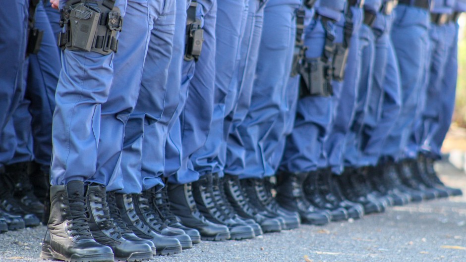 Police officers standing on parade. Twitter/@SAPoliceService