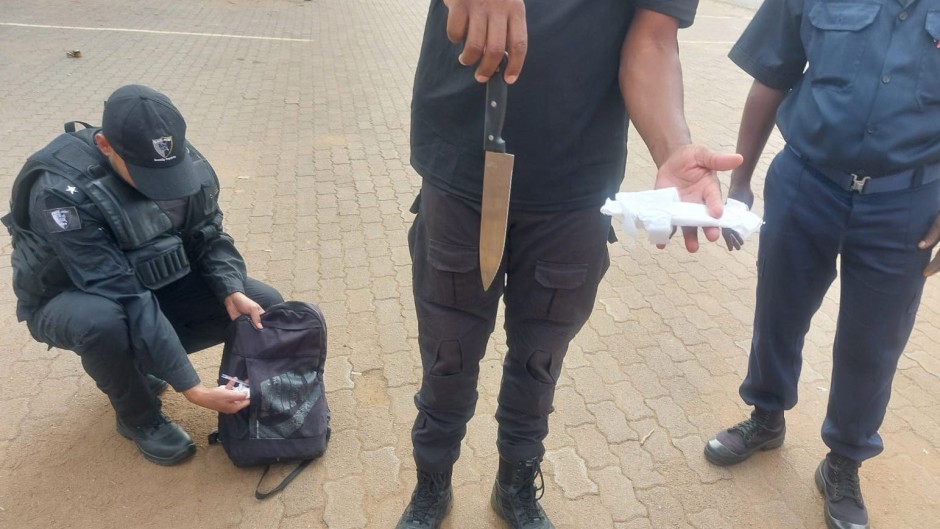 Violence in Schools | Security guards find a knife from backpack while doing a search at school in Eldorado Park