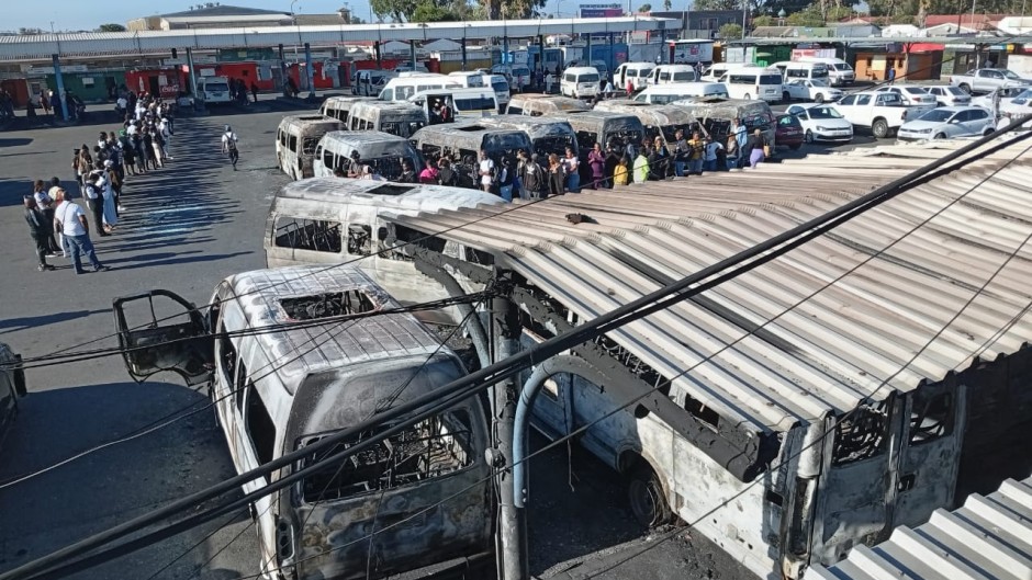 The remnants of torched mini-bus taxis. eNCA/Kevin Brandt