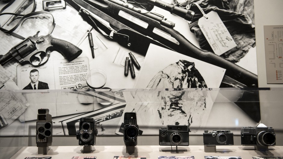Cameras used to record the assassination of John F. Kennedy are seen in the Sixth Floor Museum in Dallas. AFP/Brendan Smialowski