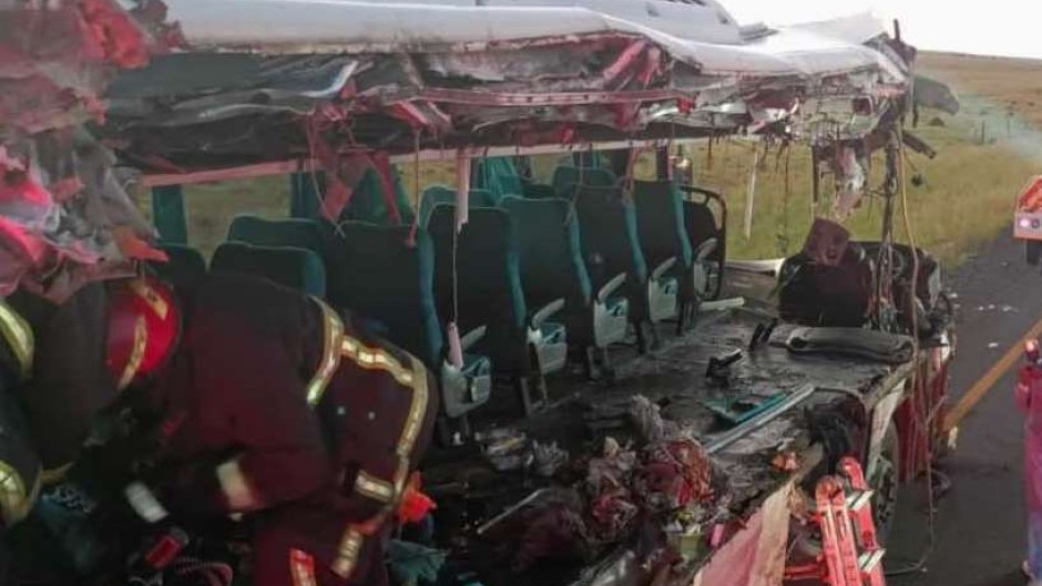 EMS workers seen in the bus following the accident. Supplied