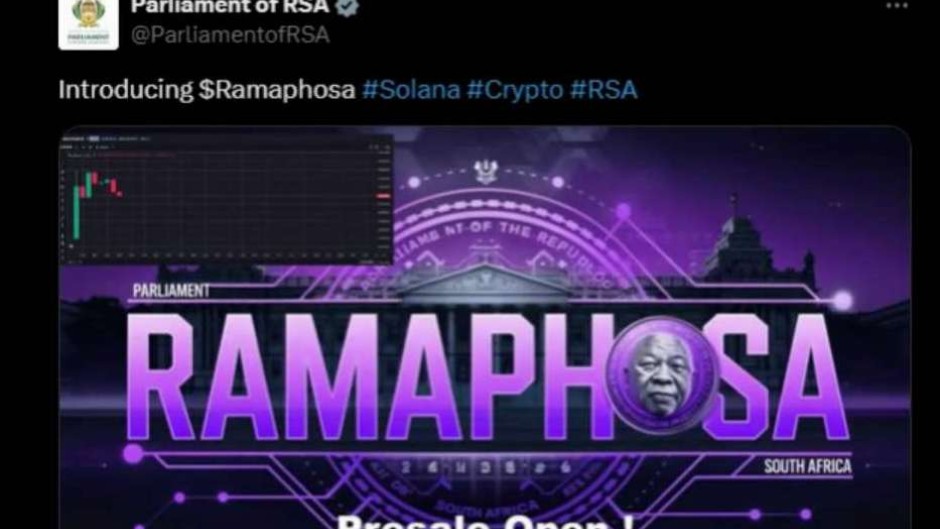 One of the posts contains the Dollar sign with President Cyril Ramaphosa's name, Solan and Crypto hashtags.