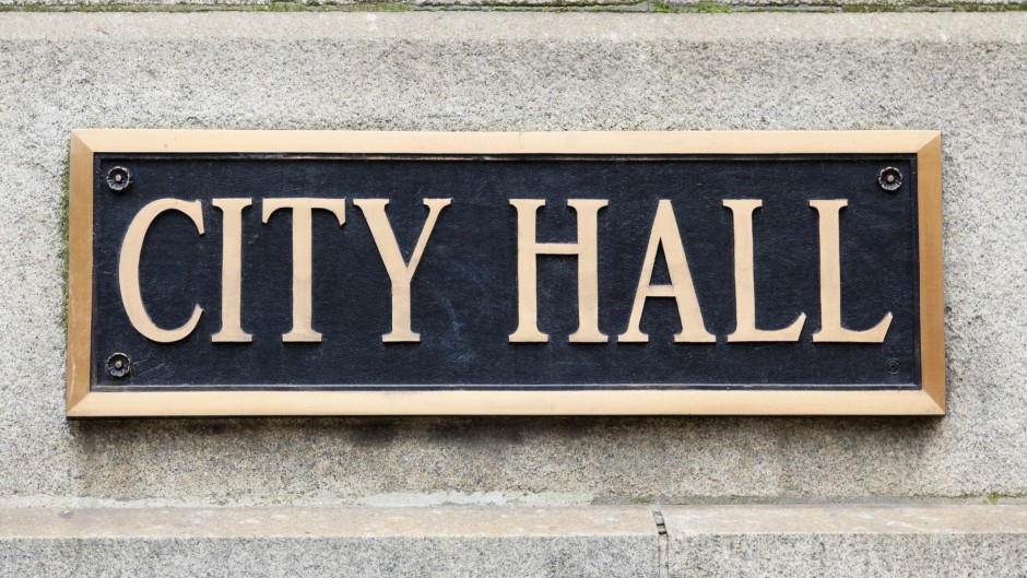 File: A City Hall municipal sign. GettyImages/nazdravie