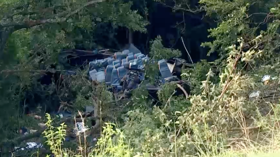 The wreckage of the bus. 