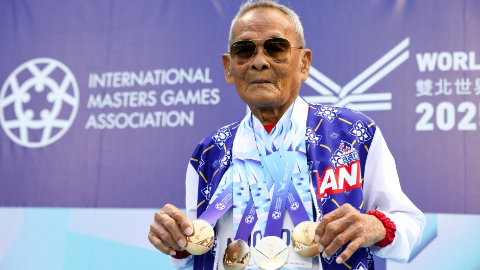 Thailand's Sawang Janpram, the oldest competitor at the 2025 World Masters Games at 105 years old. I-Hwa Cheng/AFP
