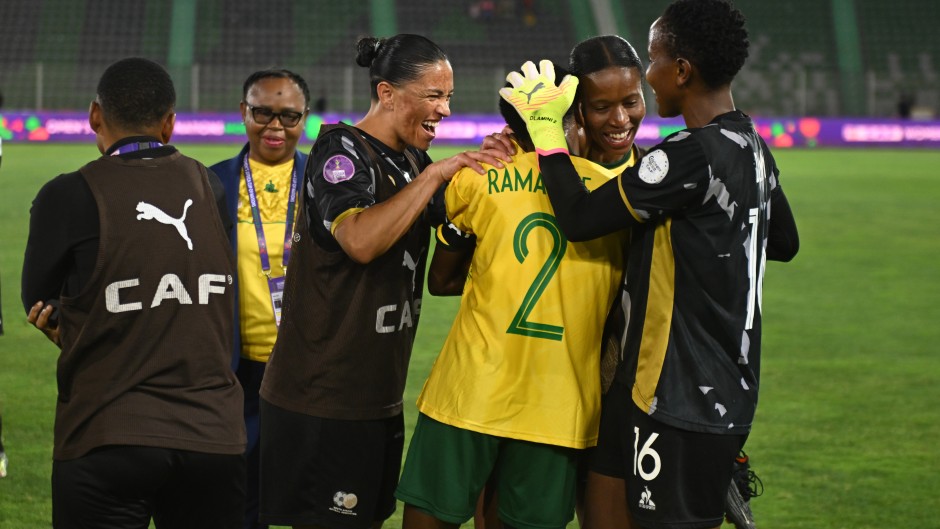 The team celebrating with Lebohang Ramalepe. BackpagePix/Sydney Mahlangu