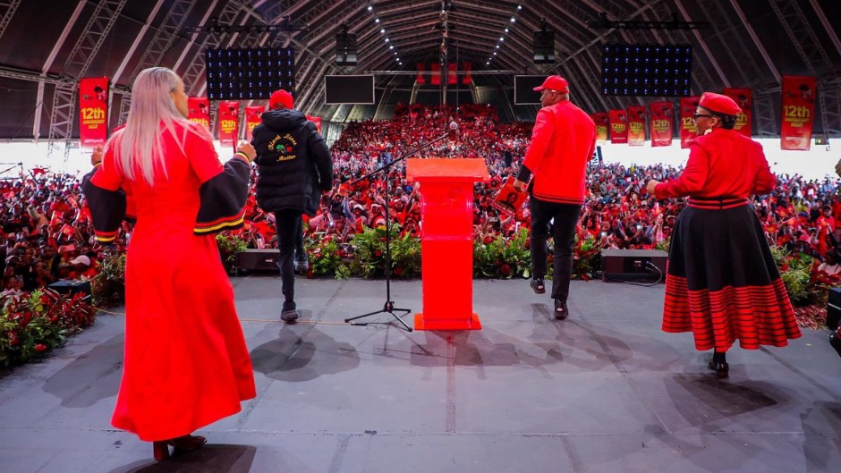 Julius Malema and other leaders of the EFF during the party's 12th year celebration in Khayelitsha Rugby Stadium
