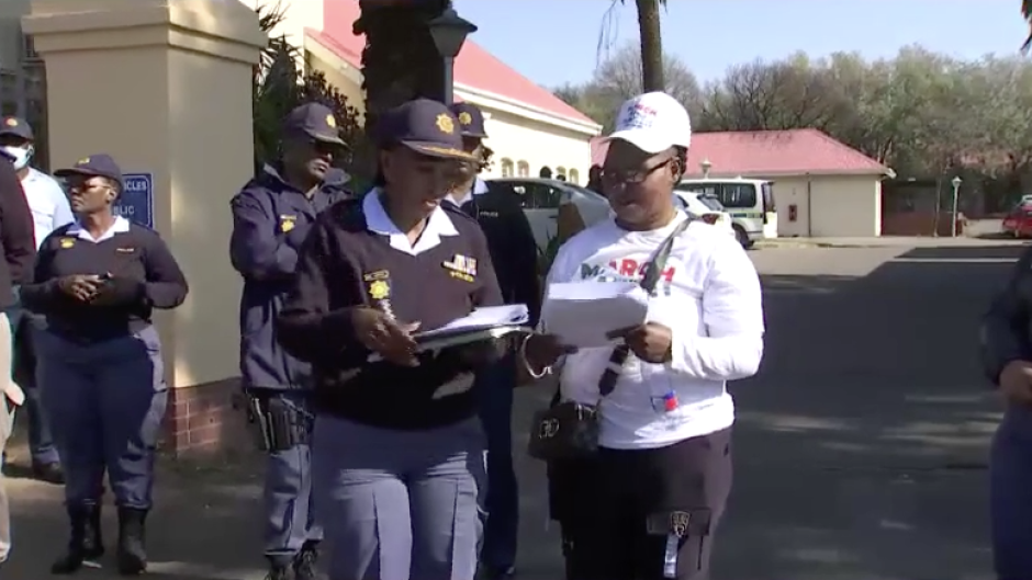 March and March leader speaking to SAPS