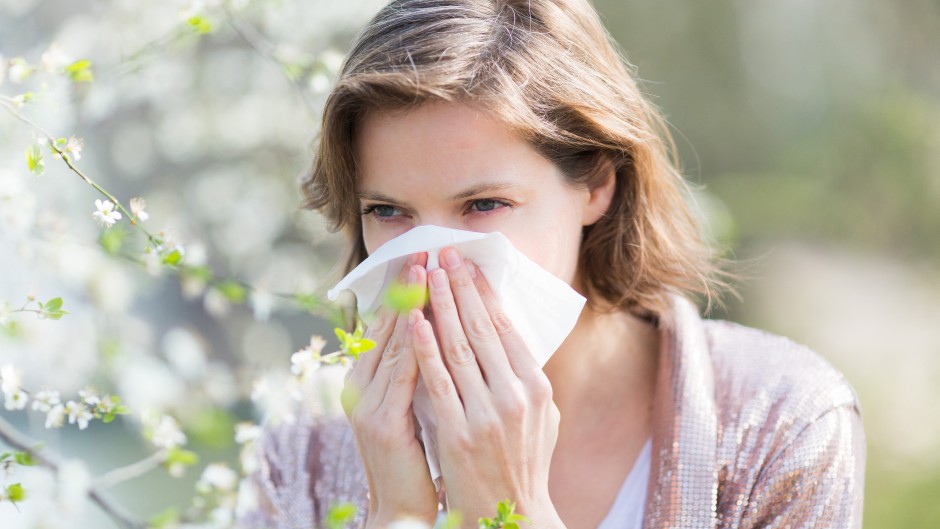 File: A woman with hay fever blowing her nose. GARO/Phanie via AFP