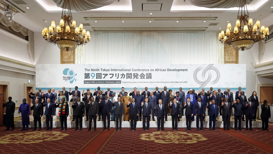 Japanese Prime Minister Shigeru Ishiba (front row C), United Nations Secretary-General Antonio Guterres (front row centre R) and leaders from African countries pose for a photo during the 9th Tokyo International Conference on African Development (TICAD 9) in Yokohama, Kanagawa prefecture, south of Tokyo on August 20, 2025.