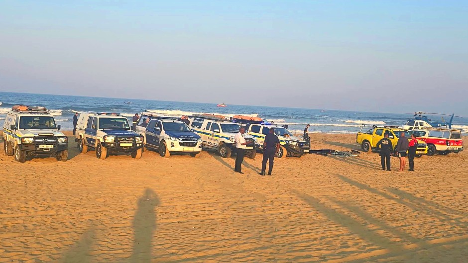 Emergency services on the scene where an Aircraft crashed into a beach in Durban - Suncoast beach (Search and Rescue services)