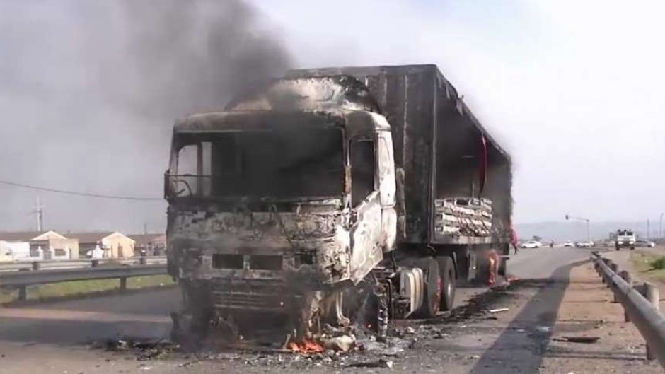 Truck torched by residents during a protest at Bayland in Nelson Mandela Bay 