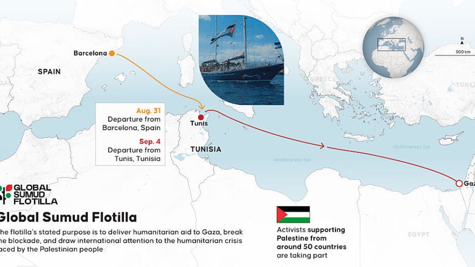The flotilla's stated purpose is to deliver humanitarian aid to Gaza. Yasin Demirci/Anadolu via Getty Images