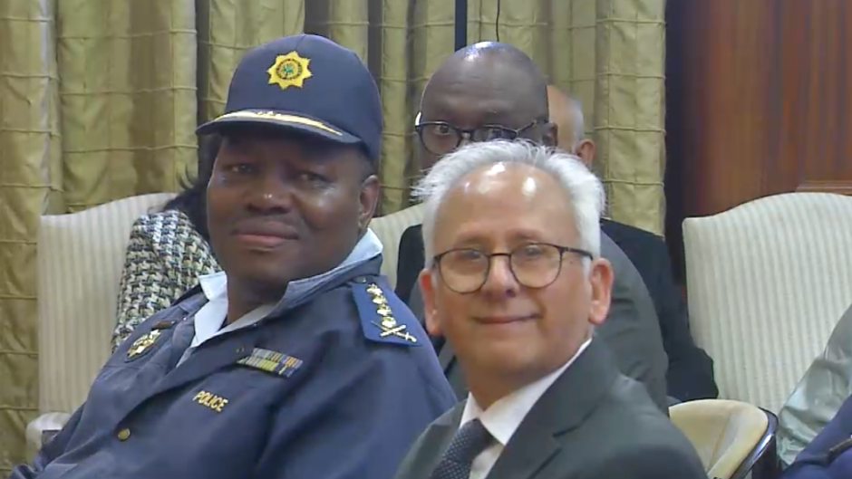 Acting Police Minister Professor Firoz Cachalia and National Police Commissioner Fannie Masemola.