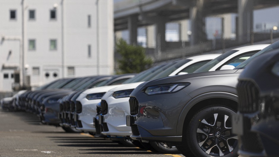 Honda ZR-V cars ready for export are parked on Daikokufuto island inside Tokyo Bay. Stanislav Kogiku/APA-PictureDesk via AFP
