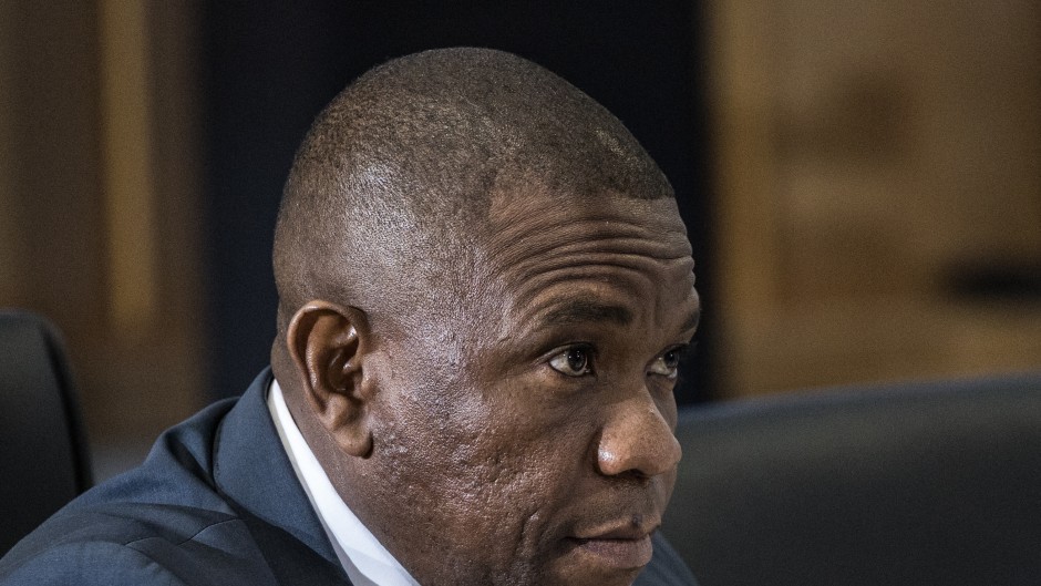 Police Commissioner Nhlanhla Mkhwanazi gives testimony. AFP/Phill Magakoe