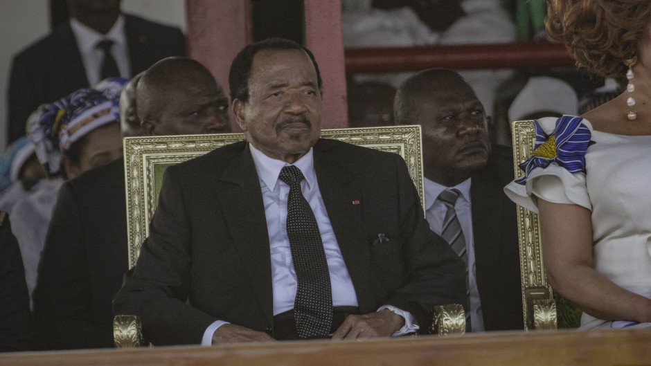 Cameroon incumbent President Paul Biya looks on during a campaign rally in Maroua. AFP/Robert Fimbaye