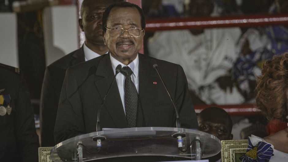 Cameroon President Paul Biya addresses a campaign rally. AFP/Robert Fimbaye