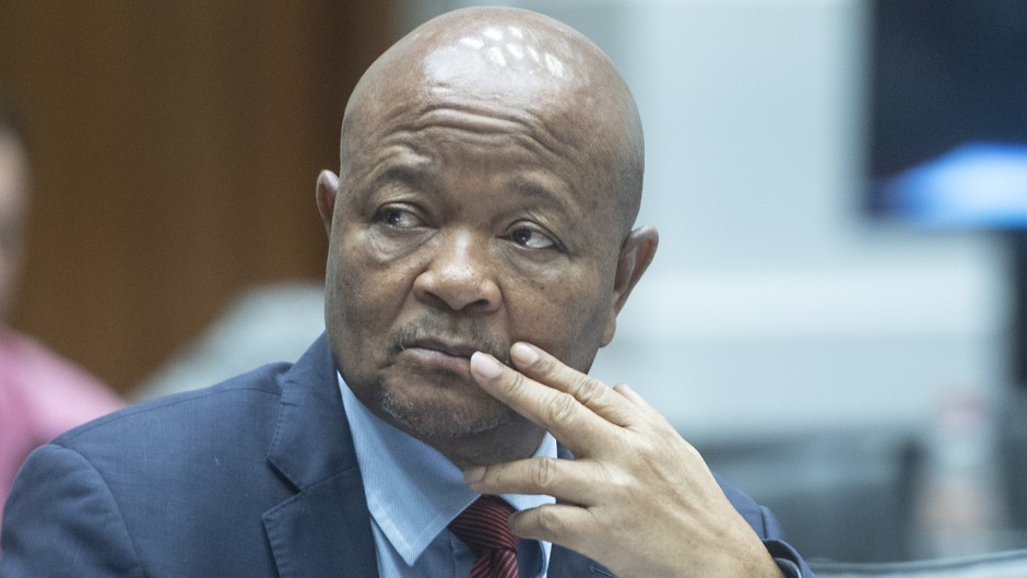 Suspended Police Minister Senzo Mchunu at the Parliamentary Ad Hoc Committee inquiry. Gallo Images/Brenton Geach