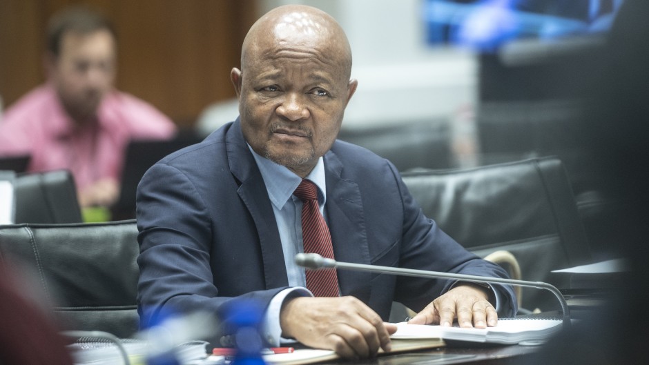 Suspended Police Minister Senzo Mchunu at the Parliamentary Ad Hoc Committee inquiry. Gallo Images/Brenton Geach