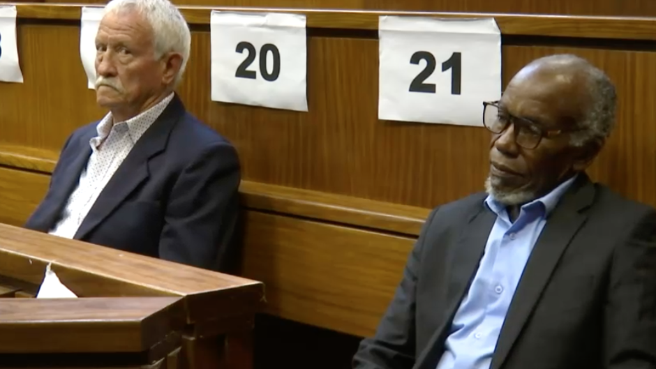 Former Security Branch officers Christiaan Rorich and Thlomedi Mfalapitsa.