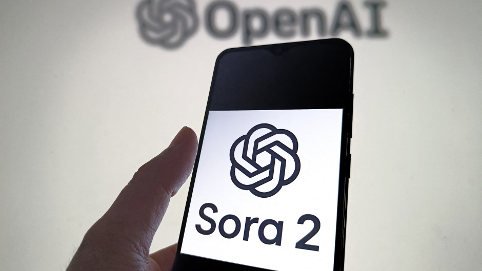 File: A Sora2 logo on a smartphone with the OpenAI logo. Guo Dexin/CFOTO via AFP