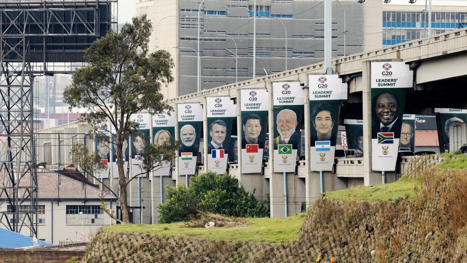 Banners of portraits of world leaders of G20 countries