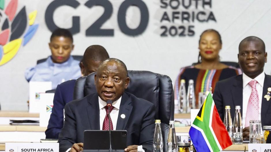 President Cyril Ramaphosa gives the opening speech as he chairs the G20 Leaders' Summit. AFP/Pool