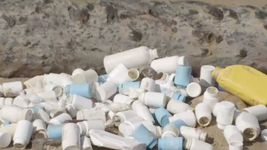 Bottles seen on the beach in East London.