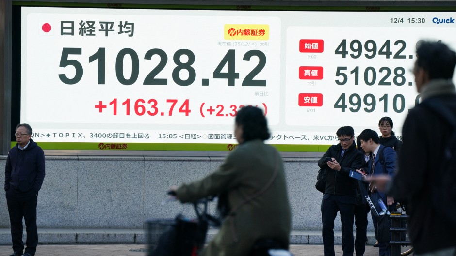 An electronic quotation board displays the Nikkei Stock Average closing price. AFP/Kazuhiro Nogi