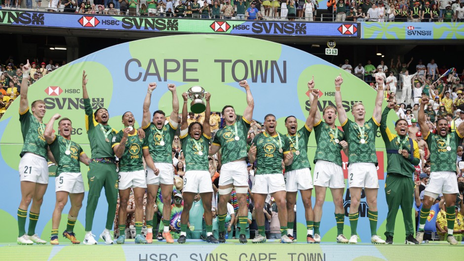 South Africa men Rugby 7 celebrate their victory. AFP/Gianluigi Guercia