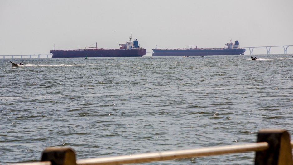 Two crude oil tankers remain anchored on Lake Maracaibo, near Maracaibo, Zulia state, Venezuela. AFP/Alejandro Paredes