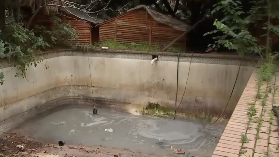 What's left of the swimming pool.