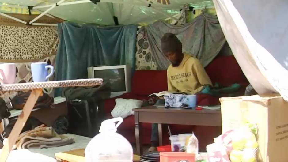 One of the students with his belongings.