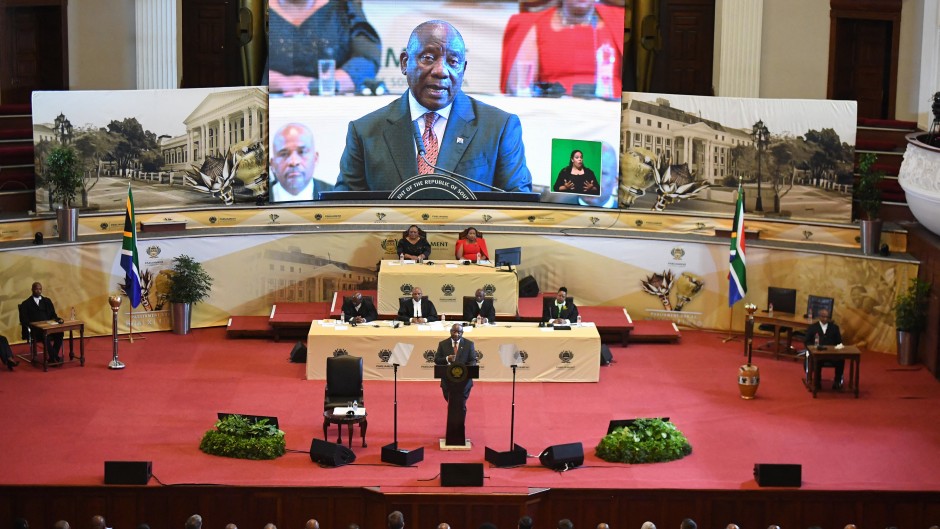 South African President Cyril Ramaphosa delivers the 2025 State of the Nation Address. AFP/Rodger Bosch
