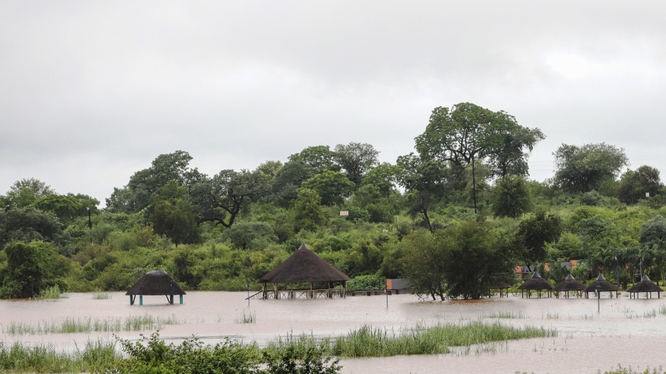 A general view floodwaters at Axivaleni Resort at the Nsami dam, in Giyani. AFP/Orlando Chauke